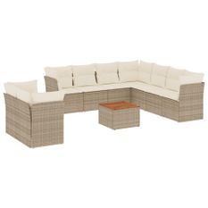 Salon de jardin avec coussins 10 pcs beige résine tressée