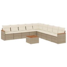 Salon de jardin avec coussins 10 pcs beige résine tressée