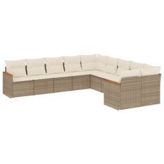 Salon de jardin avec coussins 10 pcs beige résine tressée