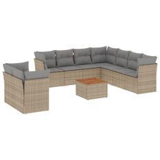Salon de jardin avec coussins 10 pcs beige résine tressée