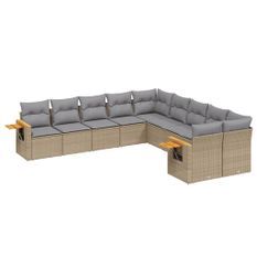 Salon de jardin avec coussins 10 pcs beige résine tressée