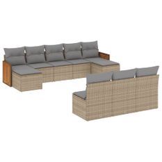 Salon de jardin avec coussins 10 pcs beige résine tressée