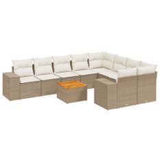 Salon de jardin avec coussins 10 pcs beige résine tressée