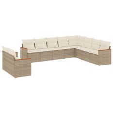 Salon de jardin avec coussins 10 pcs beige résine tressée