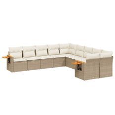 Salon de jardin avec coussins 10 pcs beige résine tressée