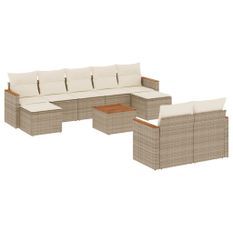 Salon de jardin avec coussins 10 pcs beige résine tressée