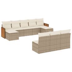 Salon de jardin avec coussins 10 pcs beige résine tressée