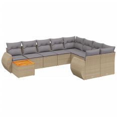 Salon de jardin avec coussins 10 pcs beige résine tressée