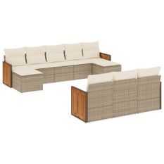 Salon de jardin avec coussins 10 pcs beige résine tressée