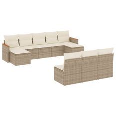 Salon de jardin avec coussins 10 pcs beige résine tressée