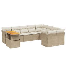 Salon de jardin avec coussins 10 pcs beige résine tressée