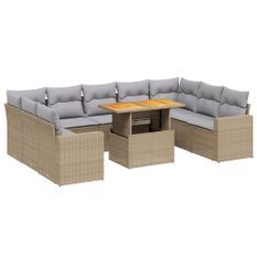 Salon de jardin avec coussins 10 pcs beige résine tressée
