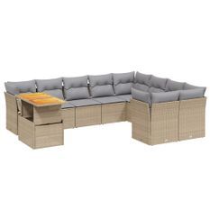 Salon de jardin avec coussins 10 pcs beige résine tressée