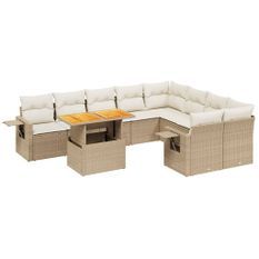 Salon de jardin avec coussins 10 pcs beige résine tressée