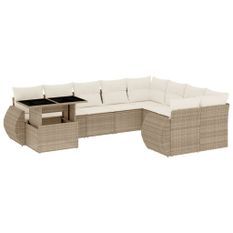 Salon de jardin avec coussins 10 pcs beige résine tressée