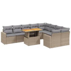 Salon de jardin avec coussins 10 pcs beige résine tressée