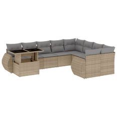 Salon de jardin avec coussins 10 pcs beige résine tressée