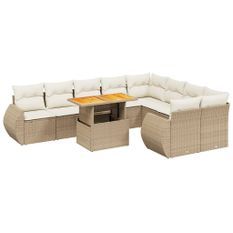 Salon de jardin avec coussins 10 pcs beige résine tressée