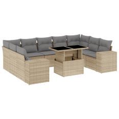 Salon de jardin avec coussins 10 pcs beige résine tressée