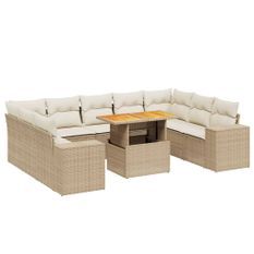 Salon de jardin avec coussins 10 pcs beige résine tressée
