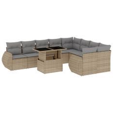 Salon de jardin avec coussins 10 pcs beige résine tressée