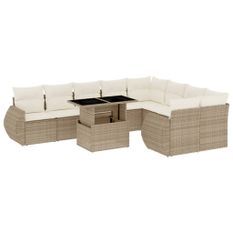 Salon de jardin avec coussins 10 pcs beige résine tressée
