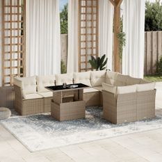 Salon de jardin avec coussins 10 pcs beige résine tressée