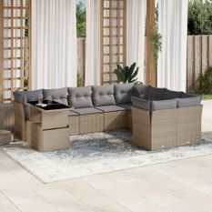 Salon de jardin avec coussins 10 pcs beige résine tressée