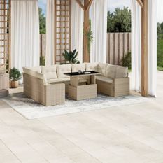 Salon de jardin avec coussins 10 pcs beige résine tressée