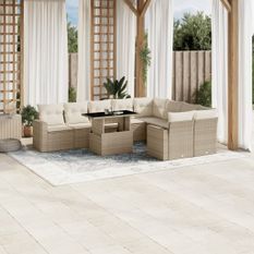 Salon de jardin avec coussins 10 pcs beige résine tressée