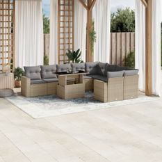 Salon de jardin avec coussins 10 pcs beige résine tressée