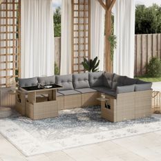 Salon de jardin avec coussins 10 pcs beige résine tressée