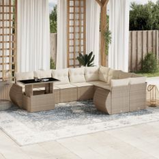 Salon de jardin avec coussins 10 pcs beige résine tressée