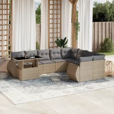 Salon de jardin avec coussins 10 pcs beige résine tressée