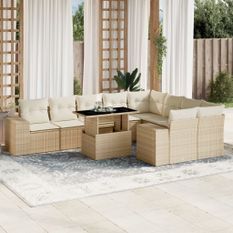 Salon de jardin avec coussins 10 pcs beige résine tressée