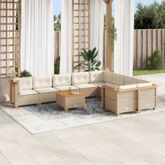 Salon de jardin avec coussins 10 pcs beige résine tressée