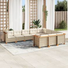 Salon de jardin avec coussins 10 pcs beige résine tressée