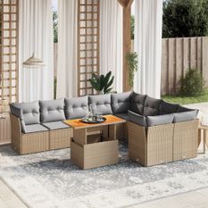 Salon de jardin avec coussins 10 pcs beige résine tressée