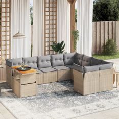 Salon de jardin avec coussins 10 pcs beige résine tressée