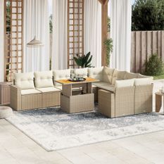 Salon de jardin avec coussins 10 pcs beige résine tressée