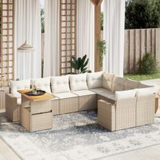 Salon de jardin avec coussins 10 pcs beige résine tressée