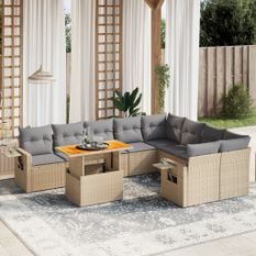 Salon de jardin avec coussins 10 pcs beige résine tressée