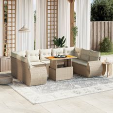 Salon de jardin avec coussins 10 pcs beige résine tressée