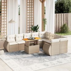 Salon de jardin avec coussins 10 pcs beige résine tressée