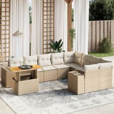 Salon de jardin avec coussins 10 pcs beige résine tressée