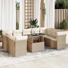 Salon de jardin avec coussins 10 pcs beige résine tressée