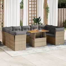 Salon de jardin avec coussins 10 pcs beige résine tressée