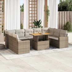 Salon de jardin avec coussins 10 pcs beige résine tressée