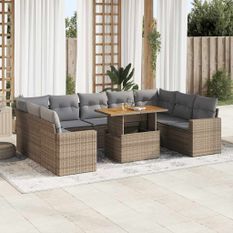 Salon de jardin avec coussins 10 pcs beige résine tressée