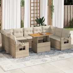 Salon de jardin avec coussins 10 pcs beige résine tressée